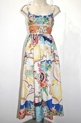 Christian Lacroix Linen Blend Nautical Map Anchor Charm Tipping Midi Dress sz S