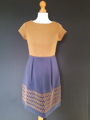 Boden Cap Sleeve Dress UK8P Tan Navy