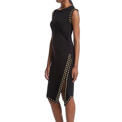 MICHAEL Michael Kors Asymmetrical Studded Sleeveless Side Slit Sheath Dress, S