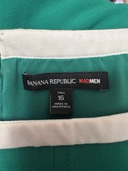 Banana Republic Mad Men Green White Shift Dress Women Size 16 Tall 1960s Style