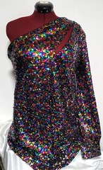 3XL Qwasabee Brand Multi-color Sequin One Shoulder Long Sleeve Mini Dress