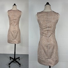 Vintage 60s Brown Polyester Knit Mini Shift Dress Allover Tile Print Mod Go-Go 4