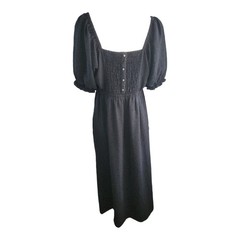 Studio B Bobeau Dress Womens Size Large Black Swiss Dot Boho Smocked Minimalist
