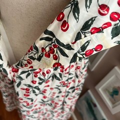Picnic Dress Code Mode Cherry Print Tie Strap Midi Cottagecore Cotton Size XS