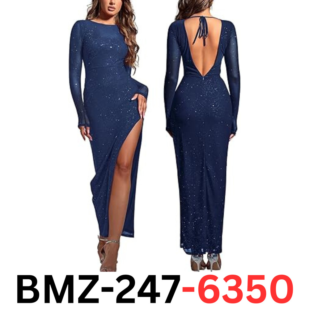 Colysmo Sparkly Sequin Bodycon Maxi Dress Long Sleeve Sexy Side Split Dress, L