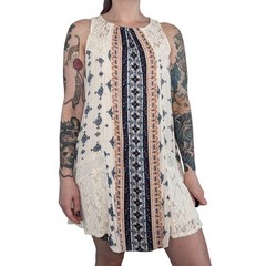 Hint of Mint Float Dress Cream & Blue Floral Paisley | M