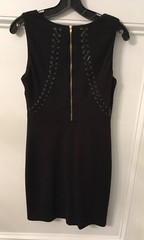 CLUNY Black Sleeveless Sheath Dress; Black Leather W/ Silver Grommets; 6; $388