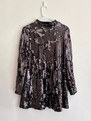 Topshop Sequin Mini Dress US 8 Gunmetal Iridescent Long Sleeve