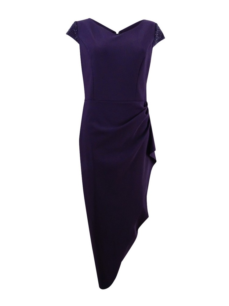 Alex Evenings Women&rsquo;s Embellished Draped Column Gown (16, Purple)