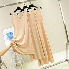 Women Scoop Neck Full Slip Plain Long Vest Dresses Camisole Liner Under Dress