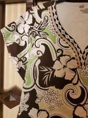 NWT CABERNET COTTON SPANDEX SHORT CAFTAN MUU PATIO HOUSE DRESS GRN/BROWN 2X