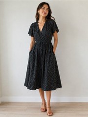 Christy Dawn Augusta Organic Cotton Wrap Midi Dress Floral