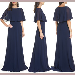 NWD $318 La Femme [ 10 ] Popover Chiffon Gown in Navy Blue #S210