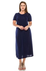 JOSTAR Navy Blue LONG DRESS Poly Spandex SLINKY Knit TRAVEL S M L XL 2X 3X