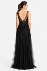 Xscape Size 6 Black Beaded Illusion Prom Dress Formal Evening Gown Slit Tulle