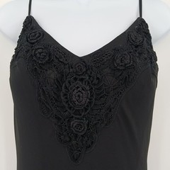 Cachet Y2K Black Handkerchief Hem Dress Crochet Details Womens 12 Goth Fairy