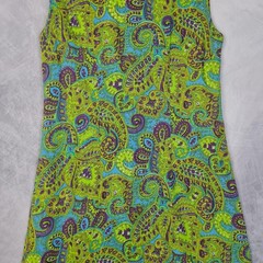 Vintage Paisley Shift Dress Womens Medium Green Blue Sleeveless Mod 60s