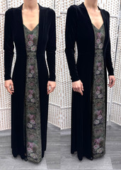 Michal Negrin Full Length Black Velvet Flowers Dress Size – S –
