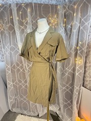 Nine West NWT Utility Wrap Shirt Dress Khaki Tie Waist Mini Rayon Blend Medium