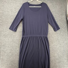 Garnet Hill Dress Womens XL Blue Shift Pull On Pima Cotton Modest Minimalist