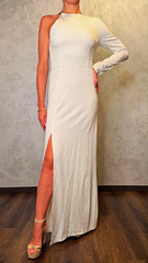 Missguided White Solid Metallic Accent One-Shoulder High Neck Maxi Dress 12