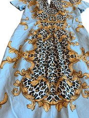 Boston Proper Blue Animal Print Baroque Sheath Dress Party Cotton Luxury Size 10