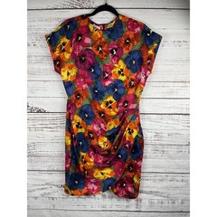 Nipon Boutique Dress Womens SZ 8 Silk Multicolor Floral Pansy Print Short Sleeve