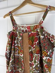 Vintage 1970s Size XL 14-16 Red Brown Boho Button Strappy Towelling Dress