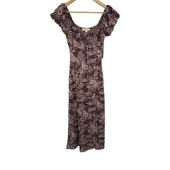 Pie In The Sky Brown Paisley Babydoll Midi Dress Cottagecore Boho Y2K Style Sz S