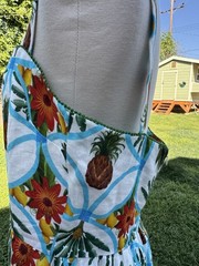 Borgo De Nor Linen Pineapple Palm Tree Printed Tiered Midi Dress Sz 12 Hawaii L