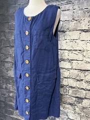 J.Crew Womens Linen Dress Blue Sleeveless Button Front Pockets Knee Length M