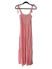 BeBop Pink Gingham Tie-Shoulder Maxi Dress Size S
