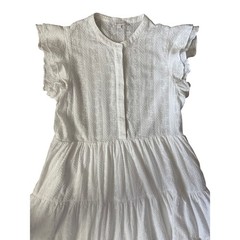Olivaceous Embroidered Flutter Sleeve Midi Dress White Pockets Size Large