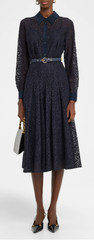 Brand New Max Mara Studio Pleated Floral Lace Midi Shirtdress-NAVY sizeUS12/IT46