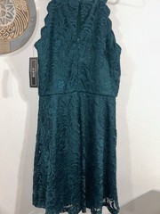 A. Byer Teal Floral Lace Sleeveless A-Line Knee Dress Scalloped Lined L