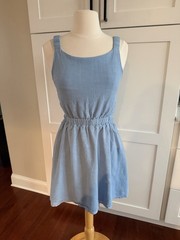Blue Open Back Strappy Mini Dress | Ruched Straps | Casual Summer Dress small