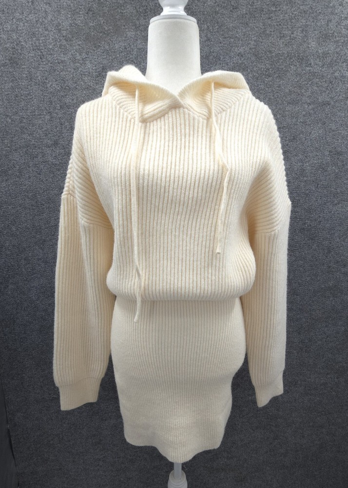 Le Lis Sweater Dress Womens Small Pullover Hooded Heavyweight Ivory NWT