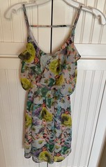 Lush Sundress With Spaghetti Straps & Lined Abstract Floral Design In Size Small