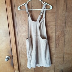 Pie In The Sky Tan Zip Front Jumper Dress Size L Sleeveless Pinafore