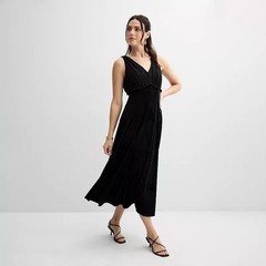 NWT Taylor Black Velvet & Chiffon Midi Dress w Rhinestone Bow Accent – Size 4