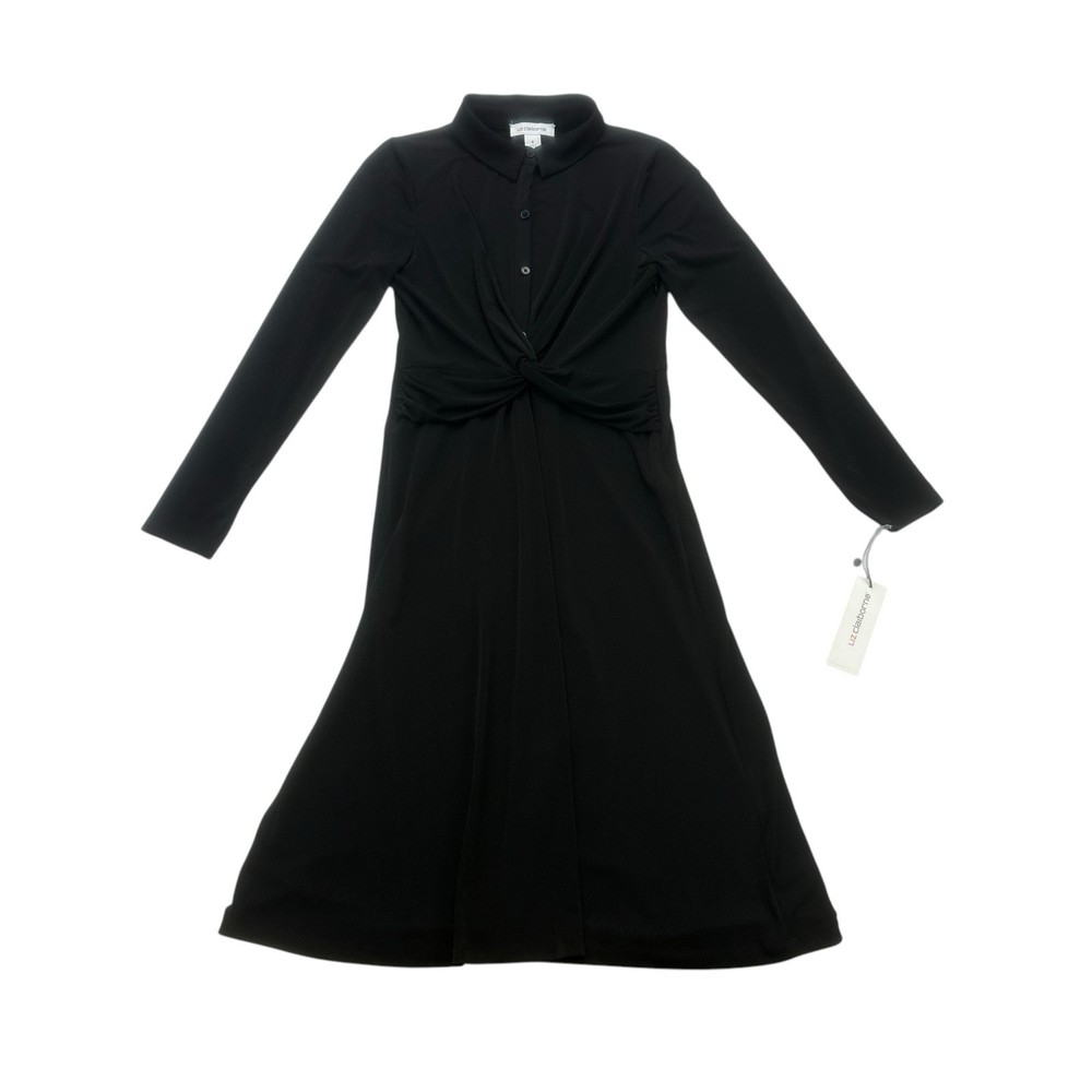 Liz Claiborne Dress Womens 4 Black Long Sleeve Button Up Lightweight Stretch NWT
