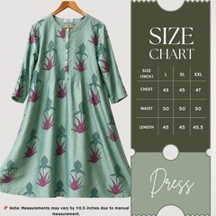Women Cotton Silk Block Print Green Pin tuck Kurta dress with Pockets