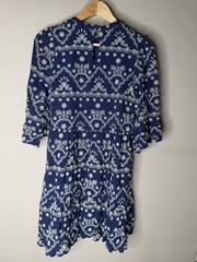 Penelope Rose Navy Blue Embroidered Boho Dress Medium 3/4 Sleeve Garden Wedding