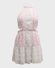 NWT LoveShackFancy Kesia Mini Dress XS Poppy Pink Floral Lace Cotton Halter