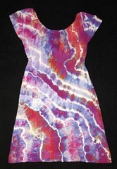 Coral, Orchid, Ice Blue & Cobalt Ice Dye Tie Dye Midi Peasant Style Dress ~ Sz S