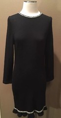 Helen HSU S Black Quiet Luxury Knit Dress W Ivory Trim & Long Sleeves