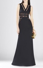 BCBG MAX AZRIA Black Sheer Cut-Out Lace Adara Emyli Evening Gown Maxi Dress 0 XS