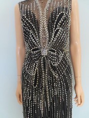 Jenny Packham Black/Silver Beaded Bow Detail Long Evening Dress US 8-10