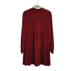 Allison & Kelly mini dress M wine red long sleeve tiered smocked neck