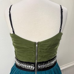 Maria Bianca Nero Size M Dress Vintage Silk Rhinestone Contrast Fit Flare Ruched